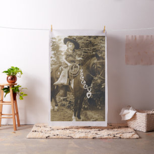 Vintage Western Cowgirl Kid On Horse -Lg. Print Fabric