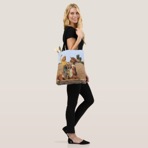Vintage Western Cowgirl On Horse Waving  Tote Bag