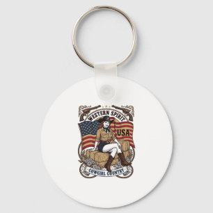 Vintage Western Cowgirl Patriotic Shirt Design_1 Key Ring