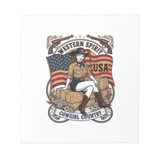 Vintage Western Cowgirl Patriotic Shirt Design_1 Notepad