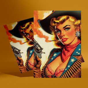 Vintage Western Cowgirl Pin Up Postcard