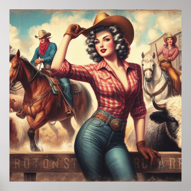Vintage Western Cowgirl Poster (Front)