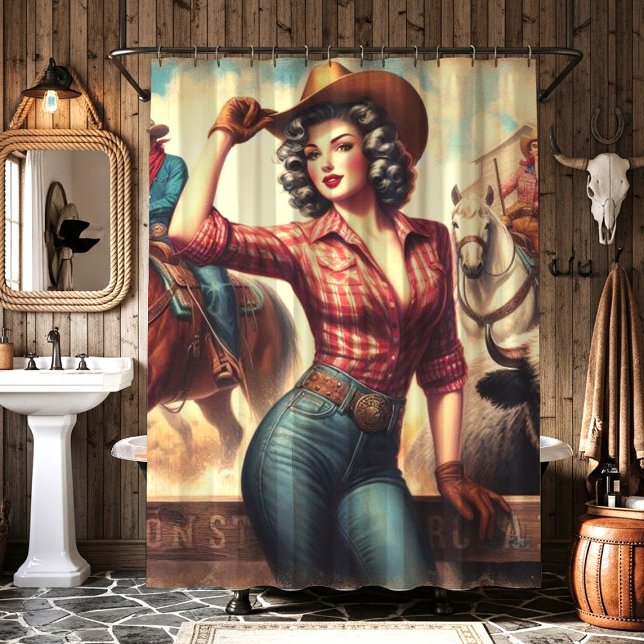 Vintage Western Cowgirl Shower Curtain (Creator Uploaded)