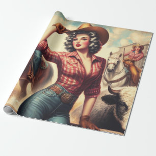 Vintage Western Cowgirl Wrapping Paper
