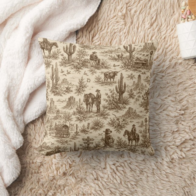 Vintage Western Desert Toile Seamless Pattern Cushion (Blanket)