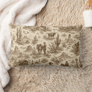 Vintage Western Desert Toile Seamless Pattern Lumbar Cushion