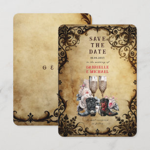 Vintage Western Gothic Cowboy Boots & Champagne Save The Date