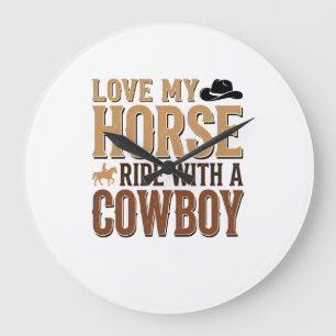 Vintage Western Horse and Cowboy Quote Shirt Desig Large Clock