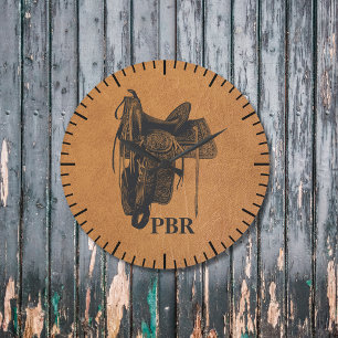 Vintage Western Horse Saddle Monogram Large Clock