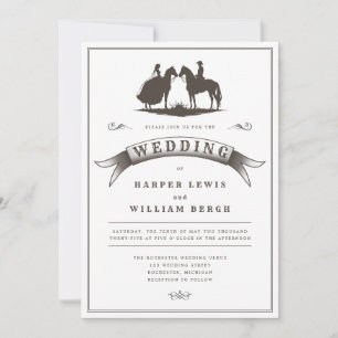 Vintage Western horseback wedding Invitation