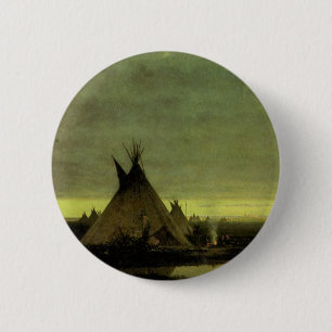 Vintage Western, Indian Camp at Dawn by Tavernier 6 Cm Round Badge