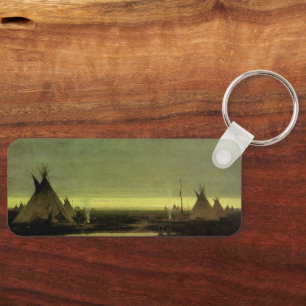 Vintage Western, Indian Camp at Dawn by Tavernier Key Ring