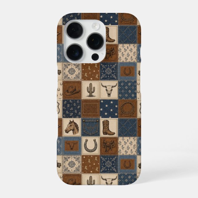 Vintage Western Patchwork Quilt Pattern iPhone Case (Back)