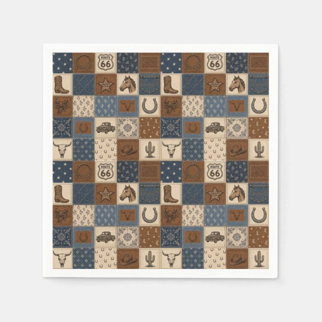 Vintage Western Patchwork Quilt Pattern Napkin (Front)