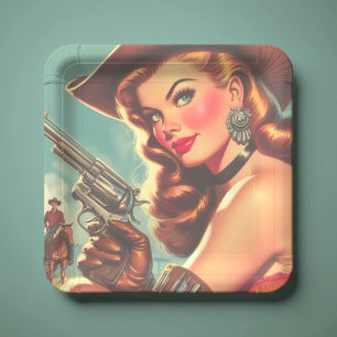 Vintage Western Pin-up Paper Plate