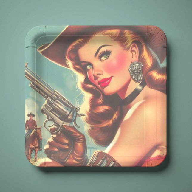Vintage Western Pin-up Paper Plate (Creator Uploaded)