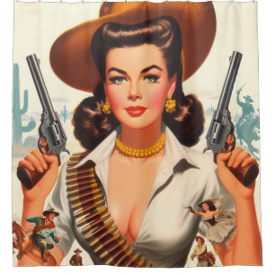 Vintage Western Pin-up Shower Curtain