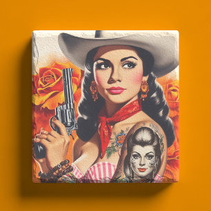 Vintage Western Pin-up Stone Coaster