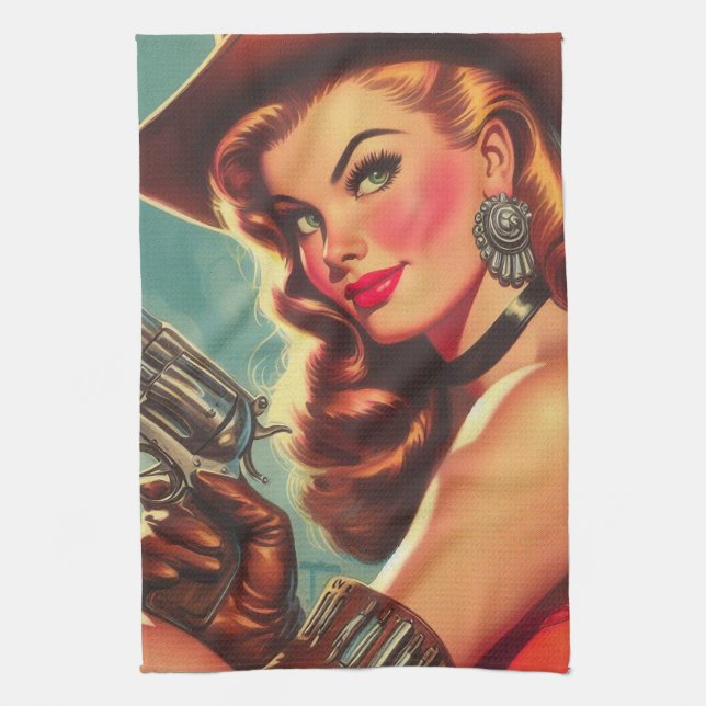 Vintage Western Pin-up Tea Towel (Vertical)