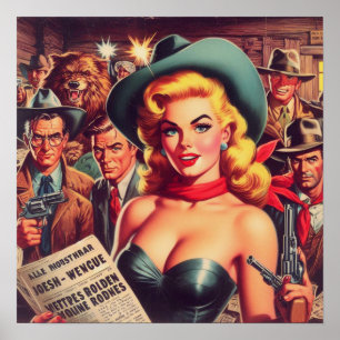 Vintage Western Pulp Girl Poster