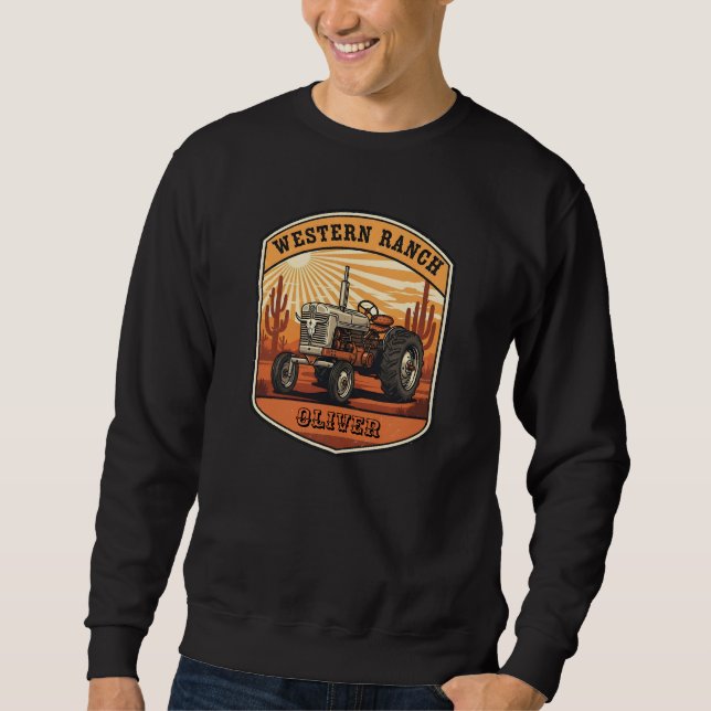 Vintage Western Ranch Tractor Desert Sunset Sweatshirt (Front)