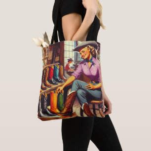 Vintage Western Retro Cowgirl Boot Shopping 2 Tote Bag