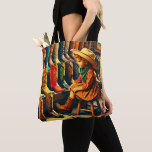 Vintage Western Retro Cowgirl Boot Shopping  Tote Bag