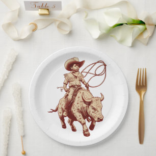 Vintage Western Ride Proud Little Cowboy Paper Plate