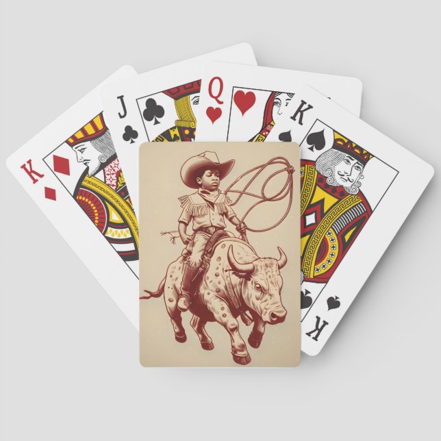 Vintage Western Ride Proud Little Cowboy Playing Cards (Back)