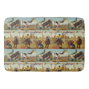 Vintage Western Rodeo Events Cowboys Horses Bulls Bath Mat