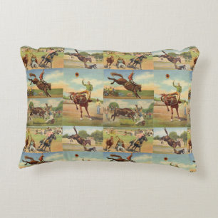 Vintage Western Rodeo Events Cowboys Horses Bulls Decorative Cushion
