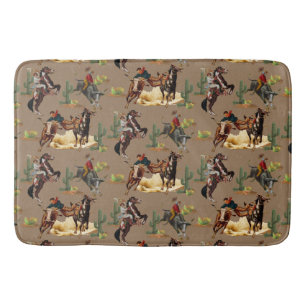 Vintage Western Rodeo Events Cowgirl Cowboy Bath Mat