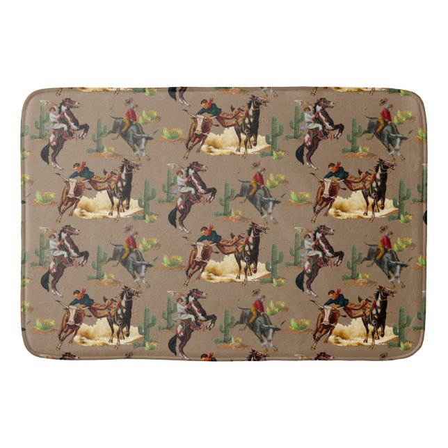 Vintage Western Rodeo Events Cowgirl Cowboy    Bath Mat (Front)
