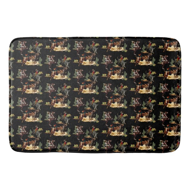 Vintage Western Rodeo Events Cowgirl Cowboy    Bath Mat (Front)