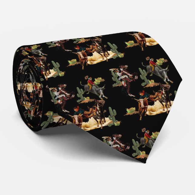 Vintage Western Rodeo Events Cowgirl Cowboy     Ne Tie (Rolled)