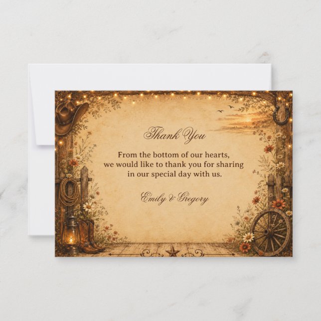 Vintage Western Rustic Thank You Card (Front)