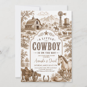 Vintage Western Toile Cowboy Baby Shower Invitation