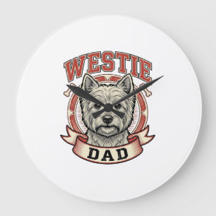 Vintage Westie Dad Dog Lover Shirt Design_1 Large Clock