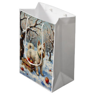 Vintage Westie in Snowy Winter Orchard Christmas Medium Gift Bag