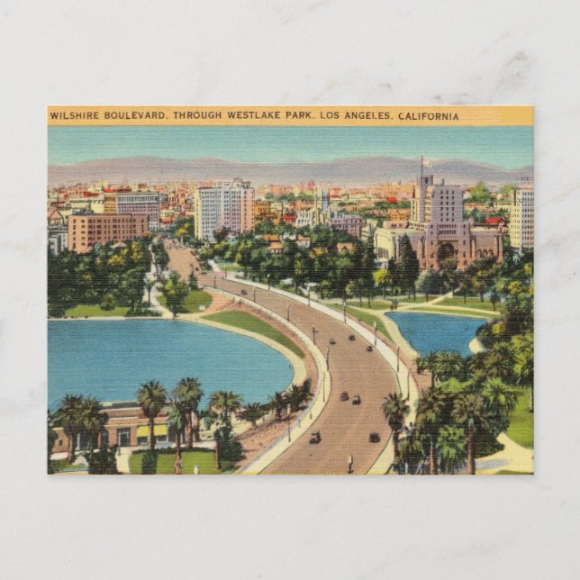 Vintage, Westlake Park, Los Angeles, California Postcard (Front)