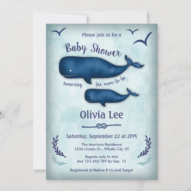 Vintage Whale Baby Shower Invitation (Front)