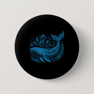 Vintage Whale Floral 90s Marine Biology Animal Sci 6 Cm Round Badge