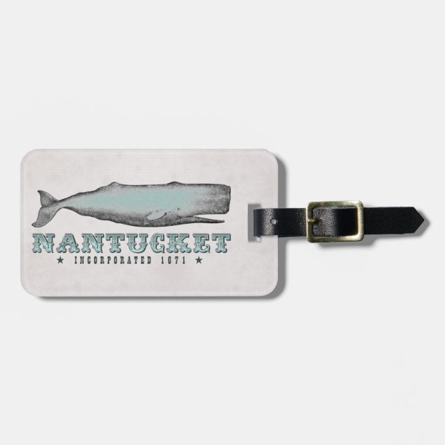 Vintage Whale Nantucket MA Inc 1671 Luggage Tag (Front Horizontal)