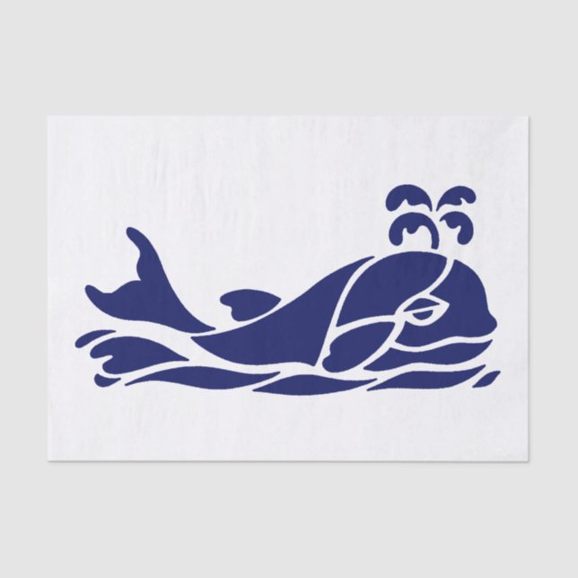 Vintage Whale Spout Silhouette Drawing Blue White Tissue Paper (Front)