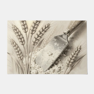 Vintage Wheat Stalks Flour Dough Scraper Illustrat Doormat