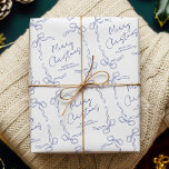 Vintage Whimsical Bows Family Name Blue Festive Wrapping Paper<br><div class="desc">Create unique holiday gift wrap with this white and blue Vintage Whimsical Bows Christmas Gift Wrapping Paper Design. Featuring hand drawn bow and ribbon illustrations, simple layout, handwritten calligraphy fonts in a seasonal dark blue & white aesthetic. Add your custom name or text and make elegant holiday packaging paper for...</div>