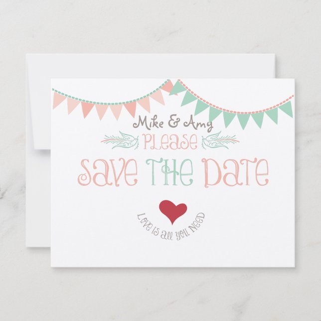 Vintage Whimsical Bunting Save the date (Front)