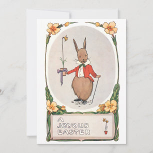Vintage Whimsical Easter Bunny Holiday Card