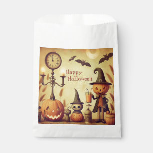 Vintage, whimsical Halloween pumpkins & bats Favour Bag