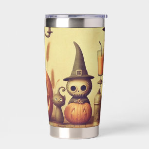 Vintage, whimsical Halloween pumpkins & bats Insulated Tumbler